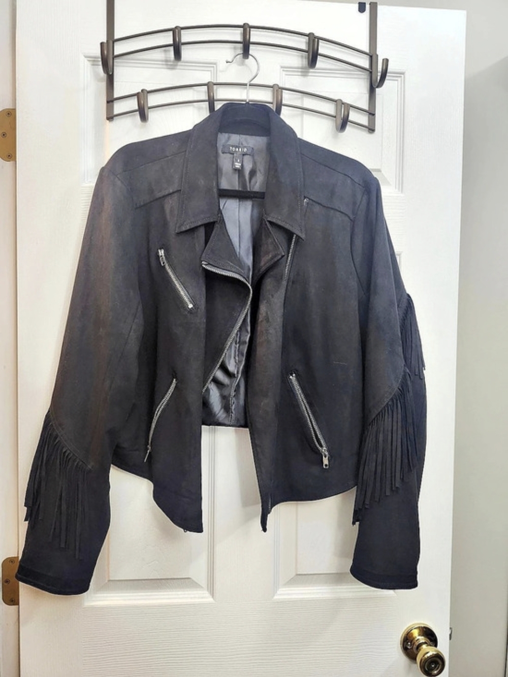 TORRID Fringe Micro Suede Moto Jacket Black Fringe Jacket Size 3x